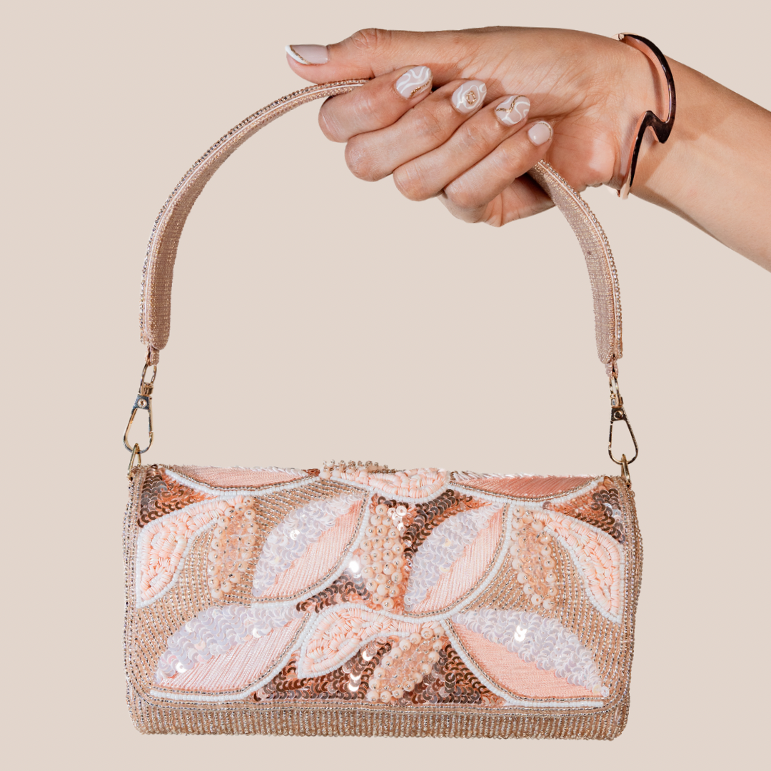 Garden Serenade RoseGold FlapOver Clutch Bag