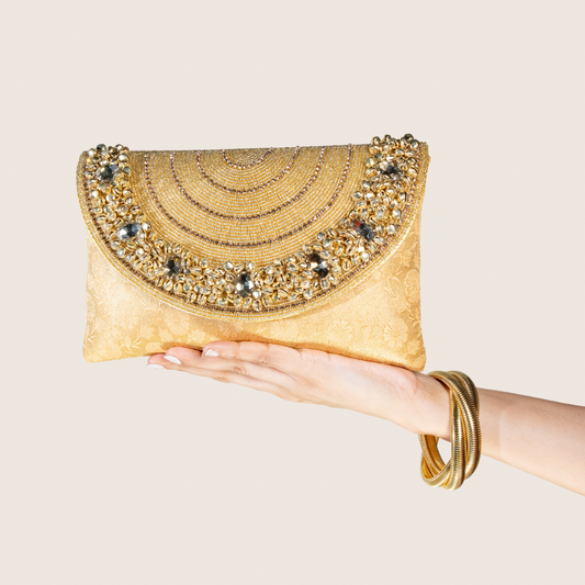 Ghunghroo Gold Brocade Envelope Clutch