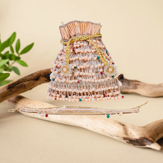 Beaded Tassel RoseGold Treasure Potli