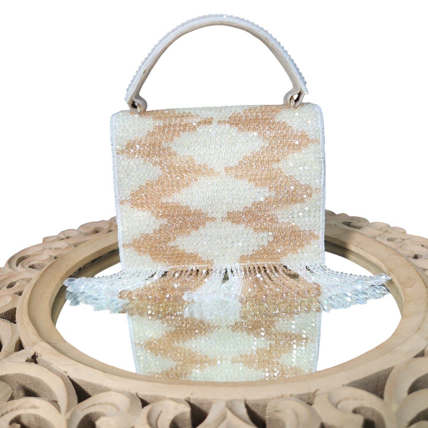 Crystal Cascade Cream Flapover Box Bag