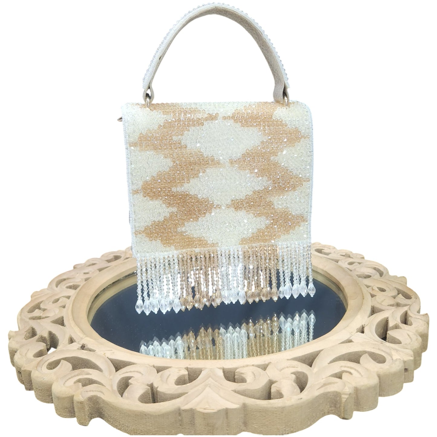 Crystal Cascade Cream Flapover Box Bag