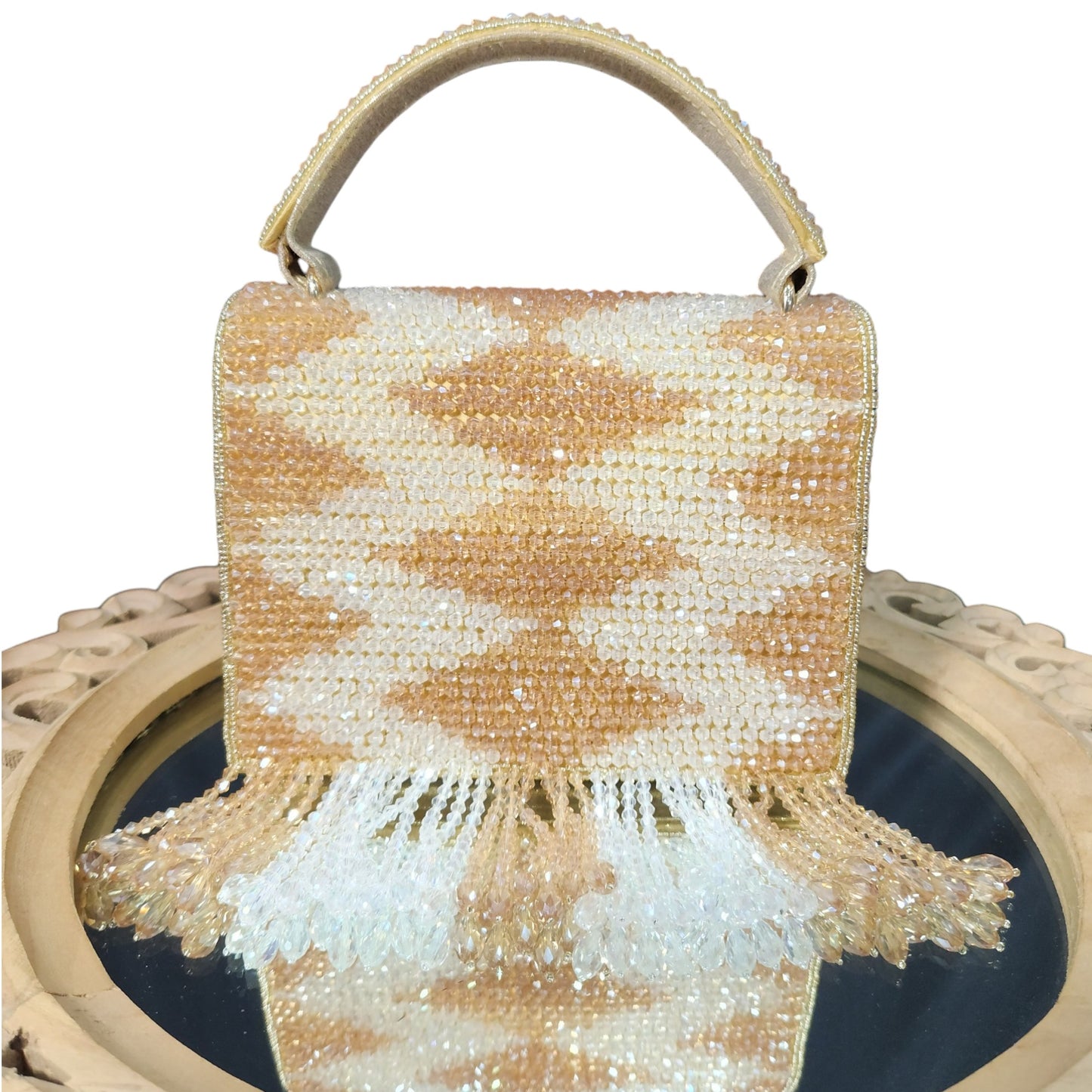 Crystal Cascade Gold Flapover Box Bag