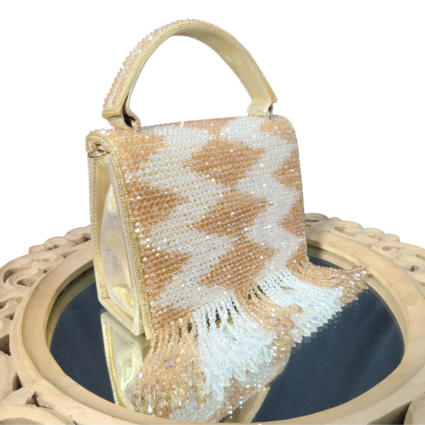 Crystal Cascade Gold Flapover Box Bag