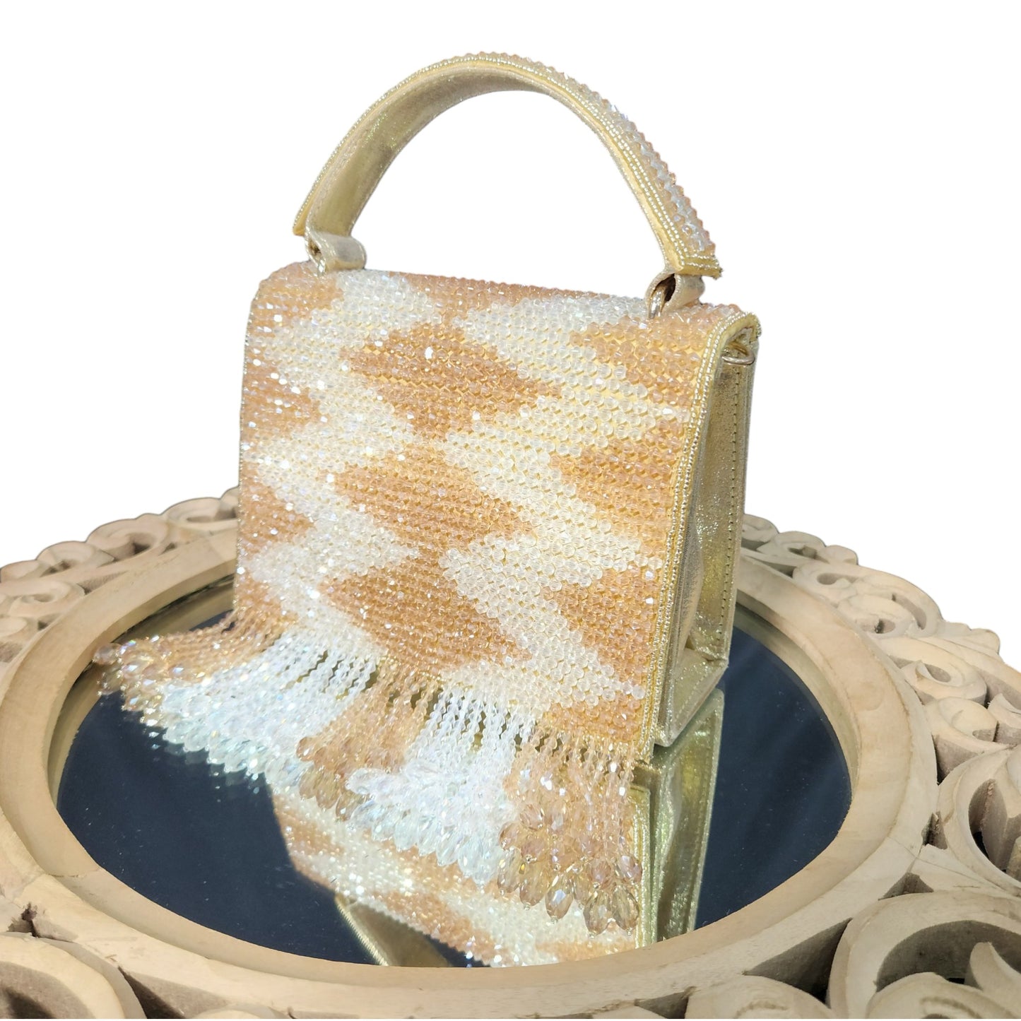 Crystal Cascade Gold Flapover Box Bag