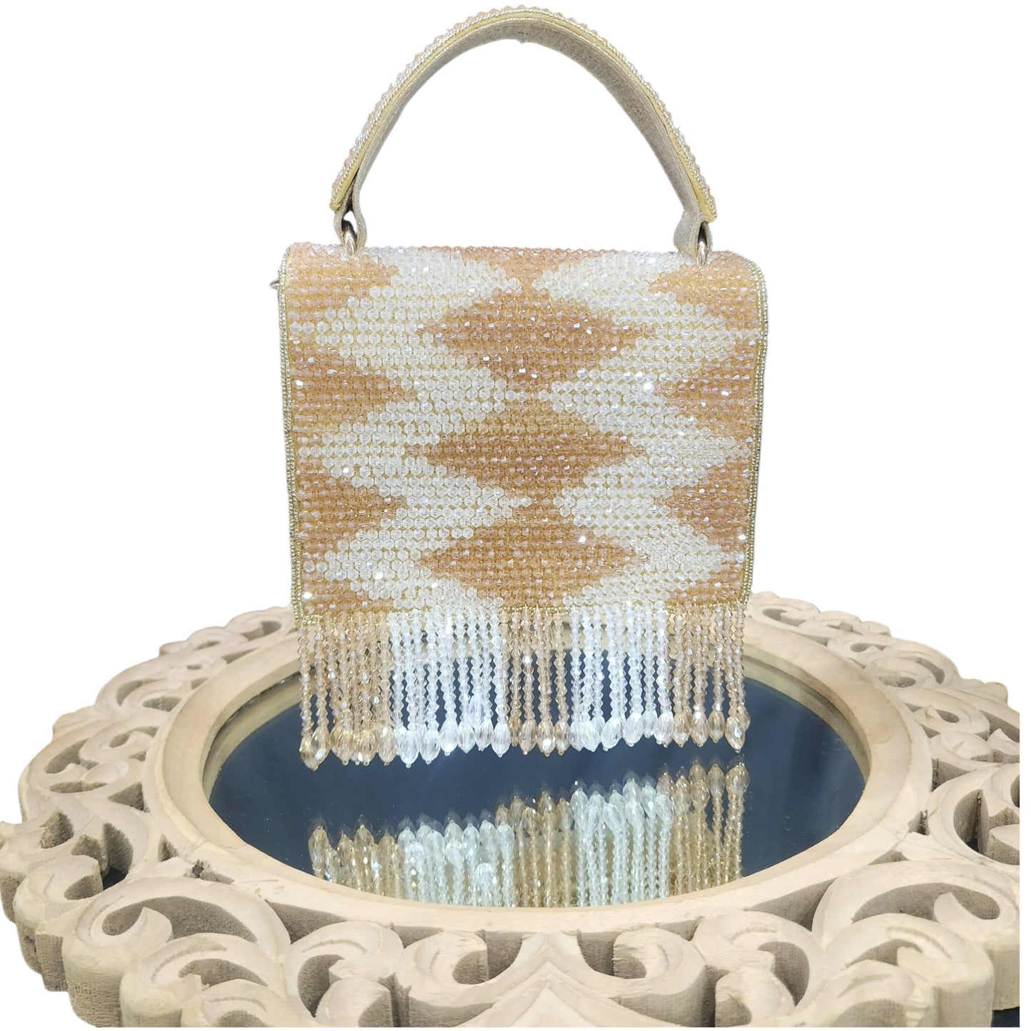 Crystal Cascade Gold Flapover Box Bag