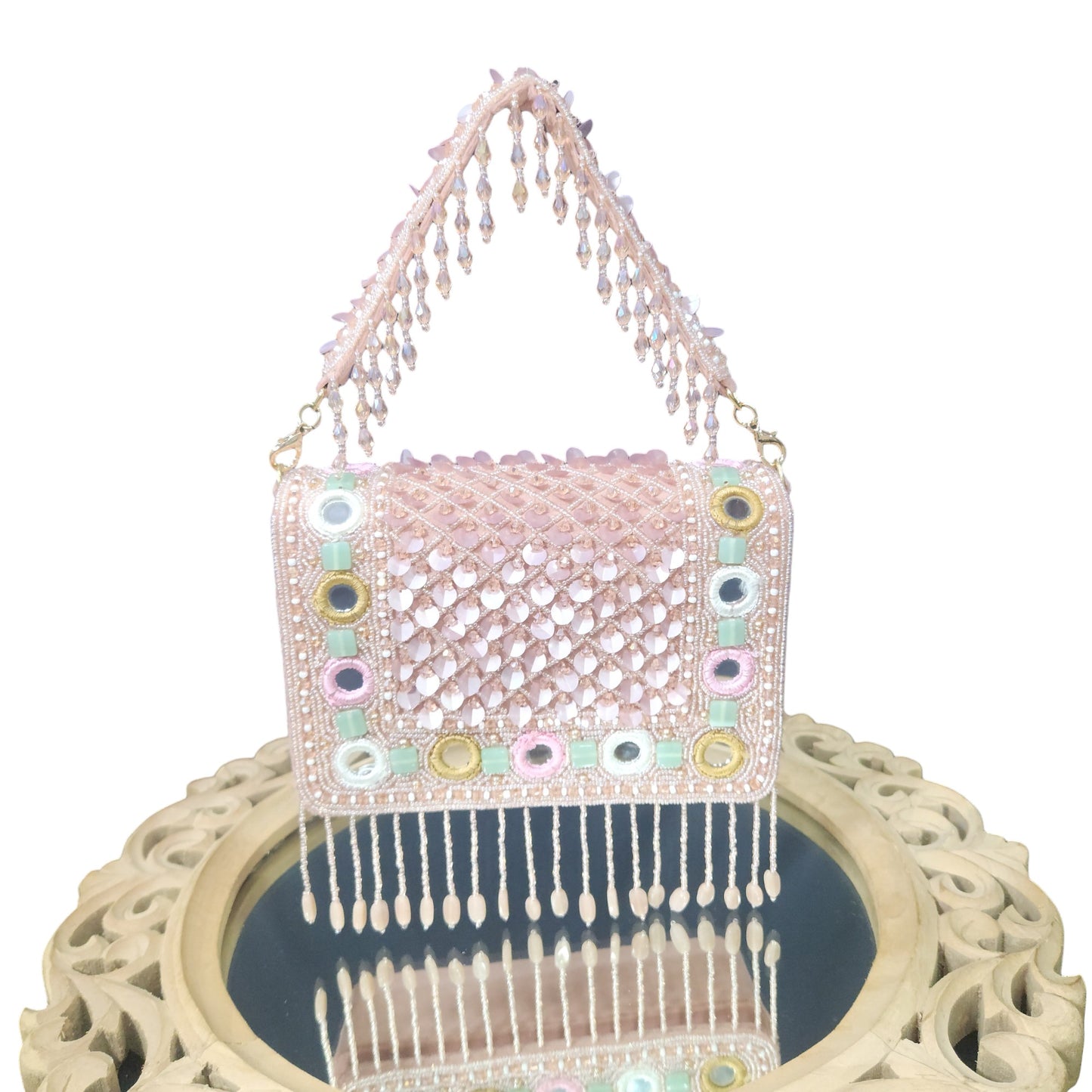 Raza Mirror Mosaic Pink Flapover Box Bag