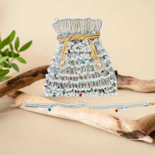 Beaded Tassel Silver Treasure Potli