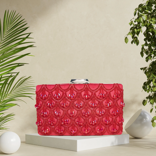 Fanfare Tasseled Red Box Clutch