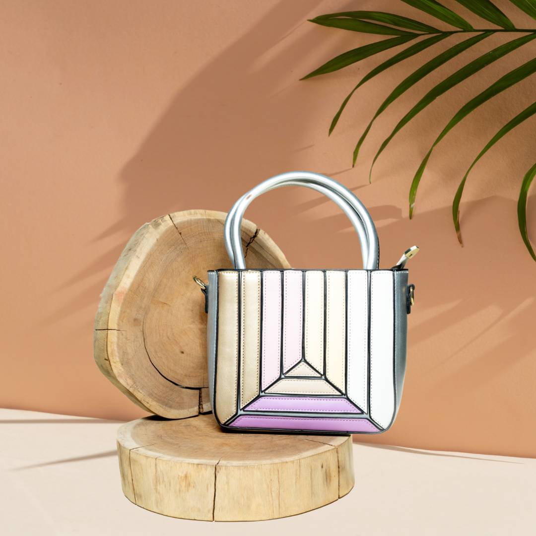 Quirky Colourblock SIilver Satchel