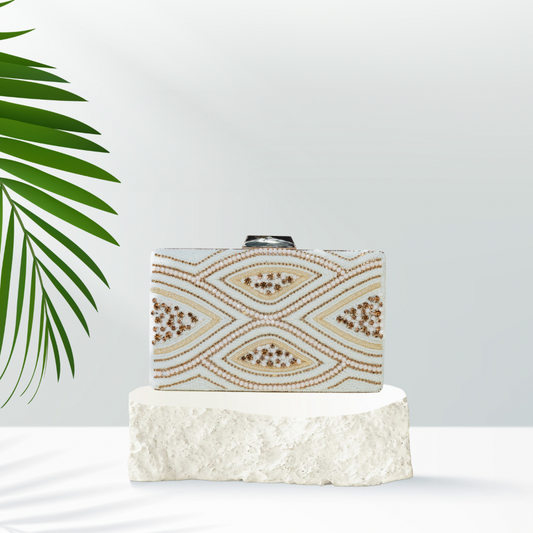 Radiant Reverie Ivory Beaded Box Clutch