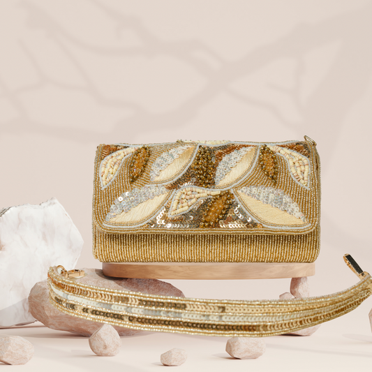 Garden Serenade Gold FlapOver Clutch Bag