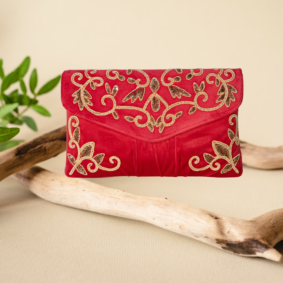 Golden Elegance Red Envelope Clutch