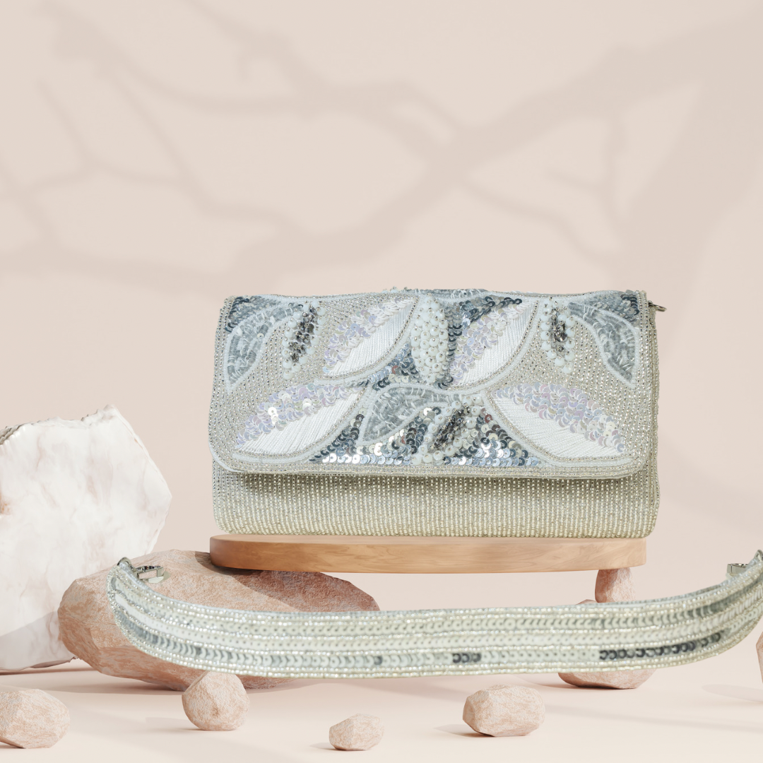 Garden Serenade Silver FlapOver Clutch Bag