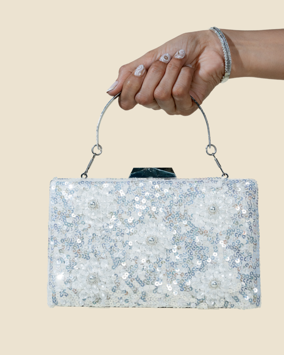 Celestial Blossom Silver Box Clutch