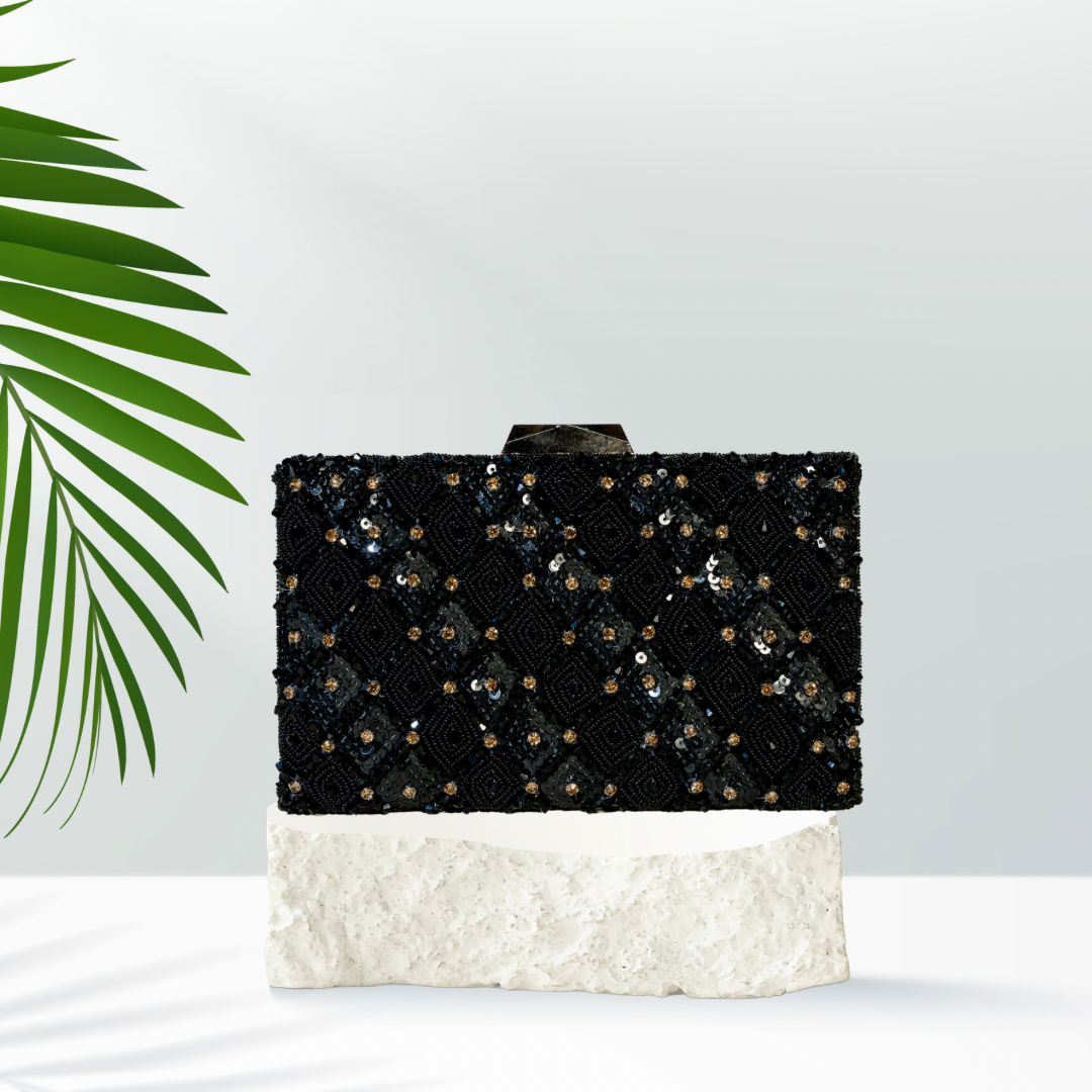 Crysta Sequins Black Box Clutch