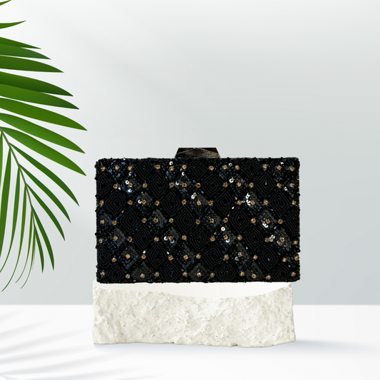 Crysta Sequins Black Box Clutch