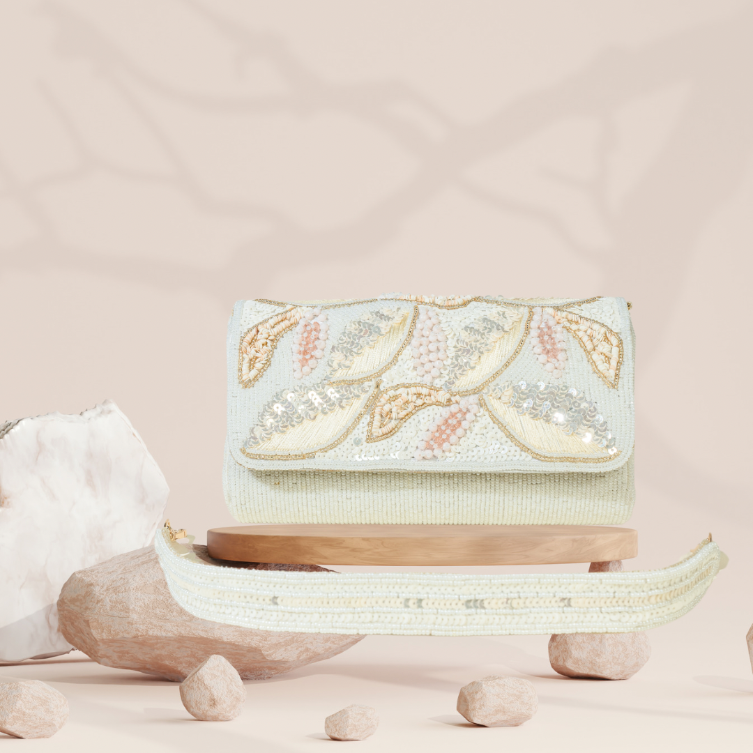 Garden Serenade Ivory FlapOver Clutch Bag