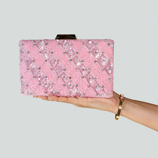 Crysta Sequins Glory Pink Box Clutch