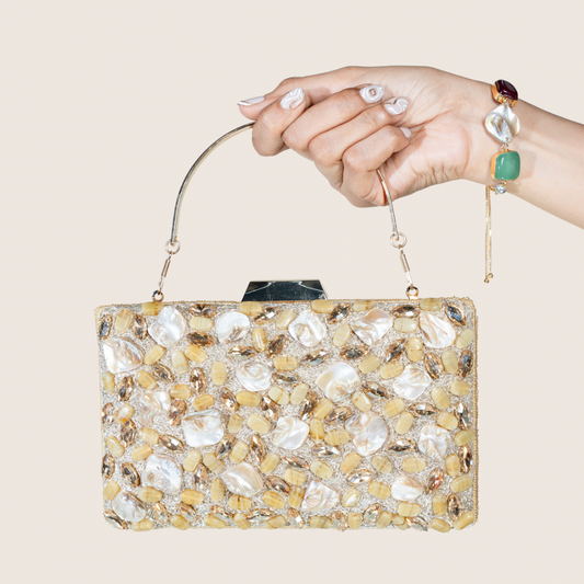 Baroque Mosaic Light Gold Box Clutch