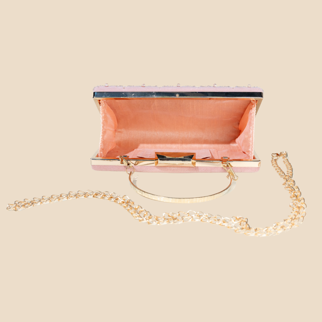 Stellar Peach Bugle Beads Box Clutch