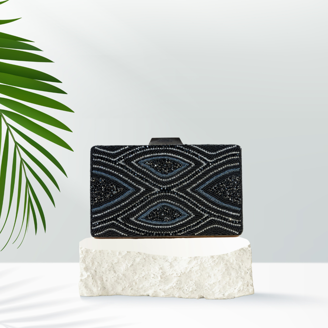 Radiant Reverie Black Beaded Box Clutch