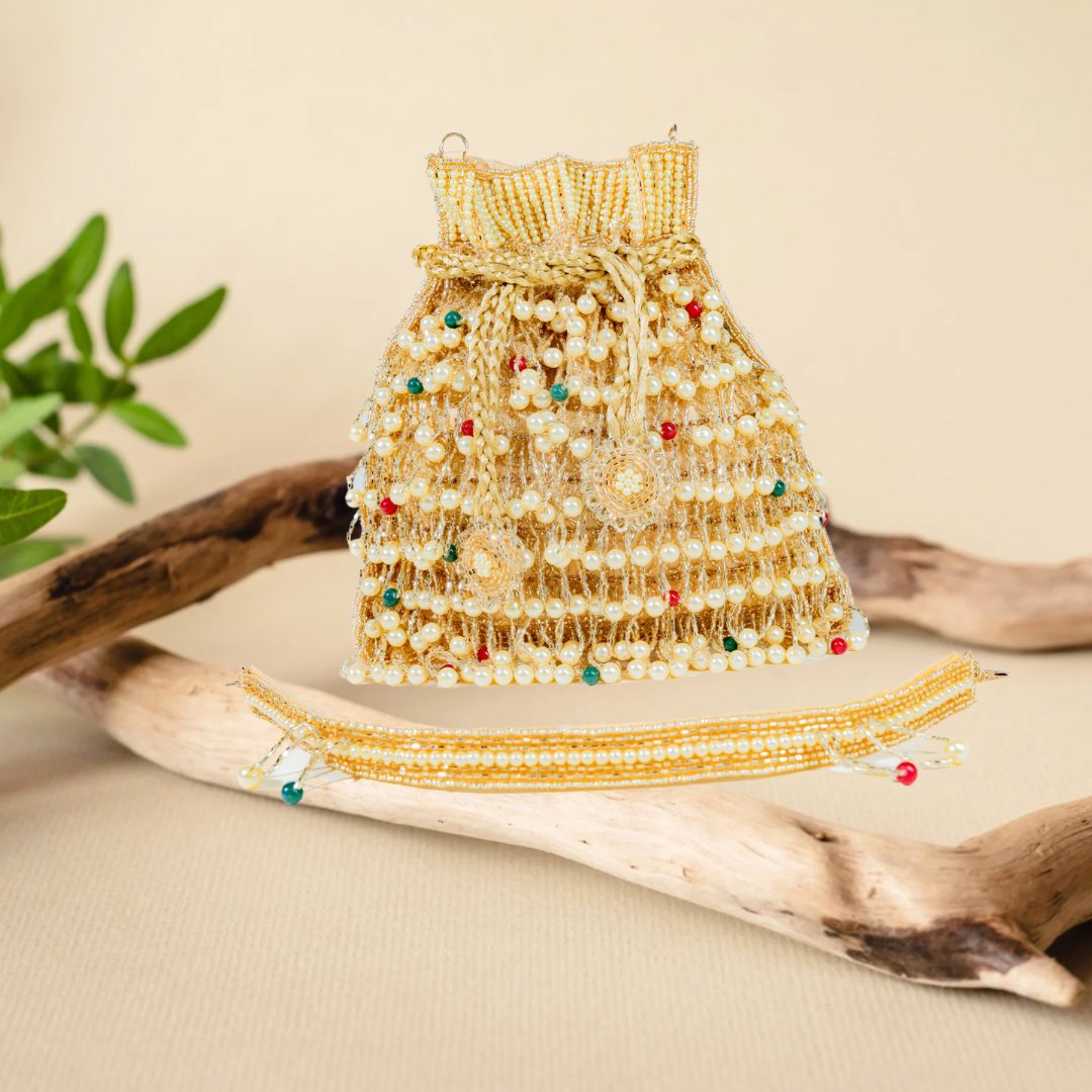 Beaded Tassel Gold Treasure Potli