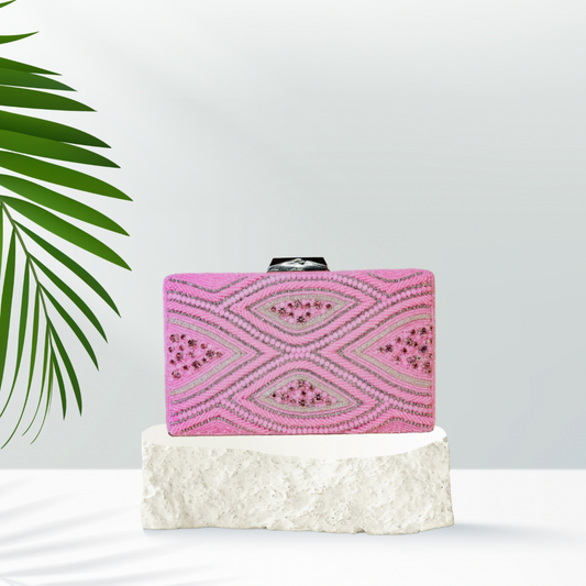 Radiant Reverie Pink Beaded Box Clutch