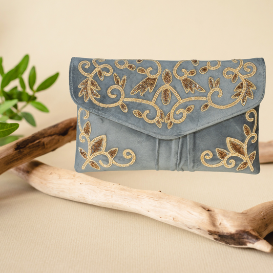 Golden Elegance Grey Envelope Clutch