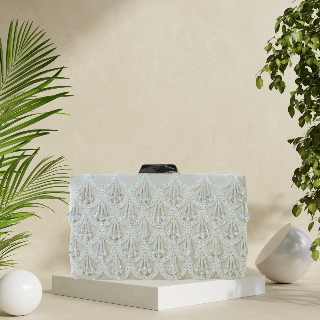 Fanfare Tasseled Ivory Box Clutch