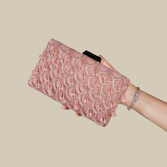 Fanfare Tasseled Pink Box Clutch