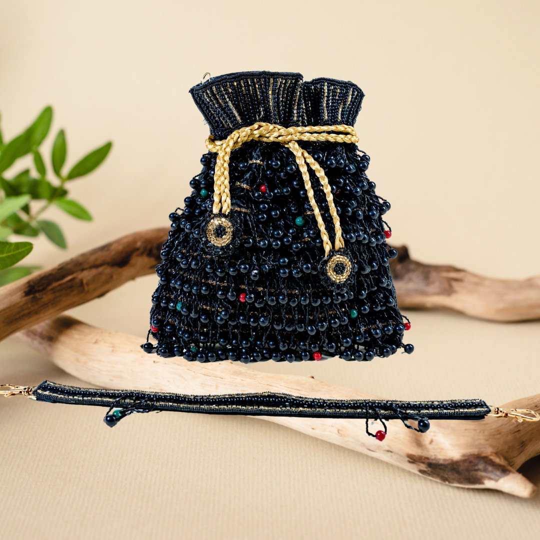 Beaded Tassel Black Treasure Potli