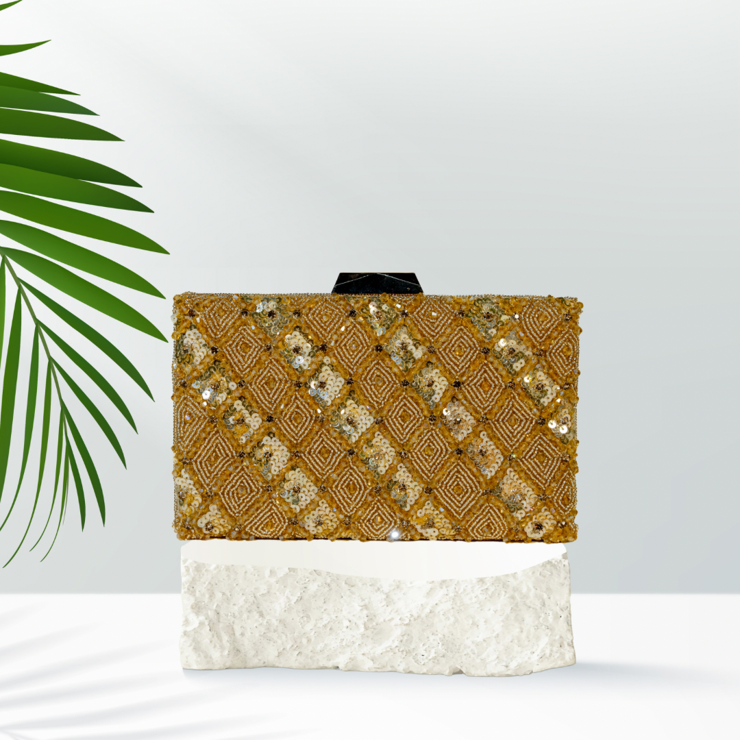 Crysta Sequins Glory Gold Box Clutch