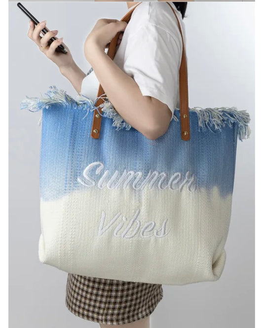 Summer Vibes Blue Ombre Tote Bag