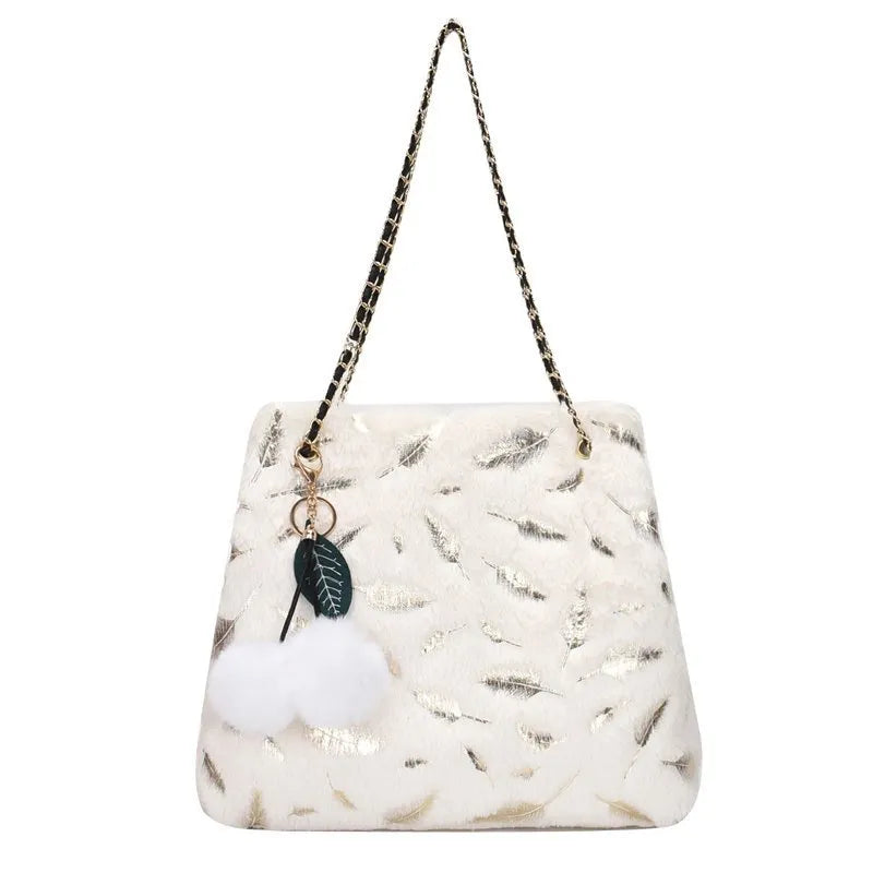 Plush White Feather Tote Bag