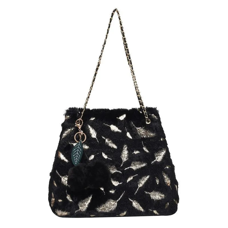 Plush Black Feather Tote Bag