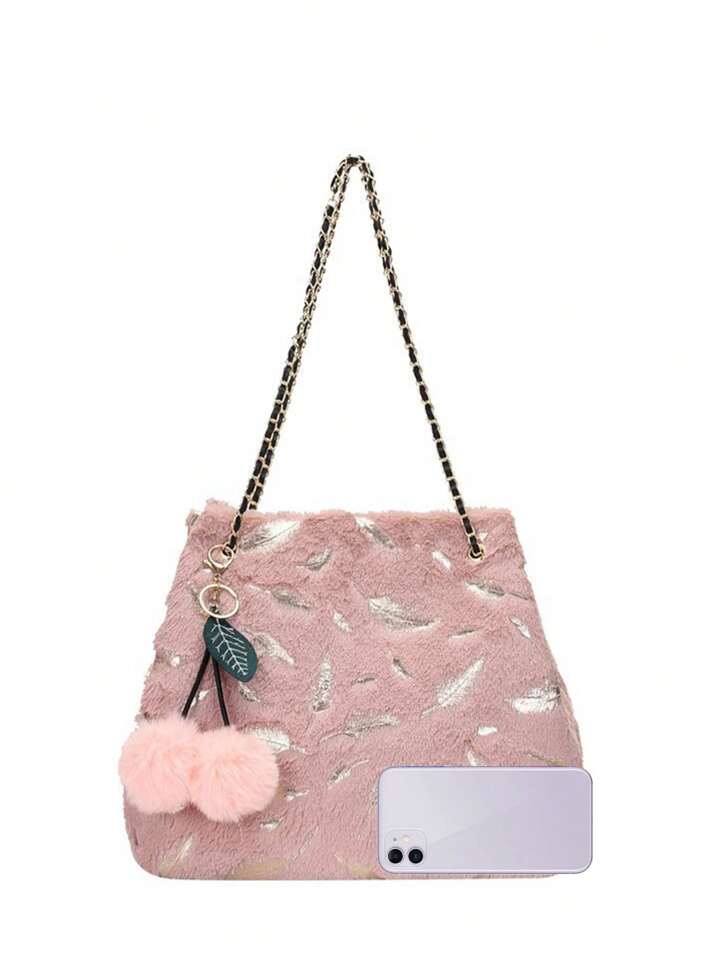 Plush Peach Feather Tote Bag