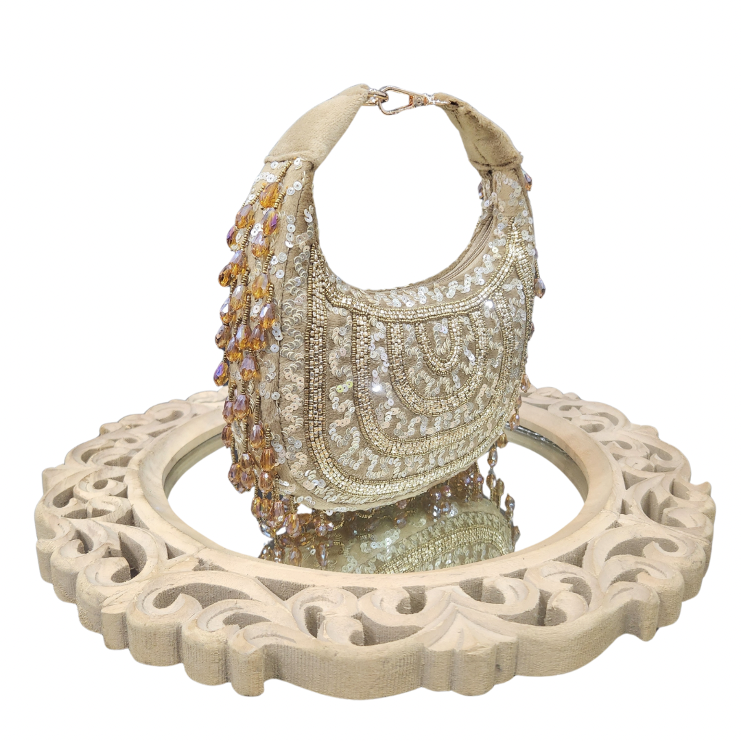 Chand Glam Antique Gold Crystal Bag