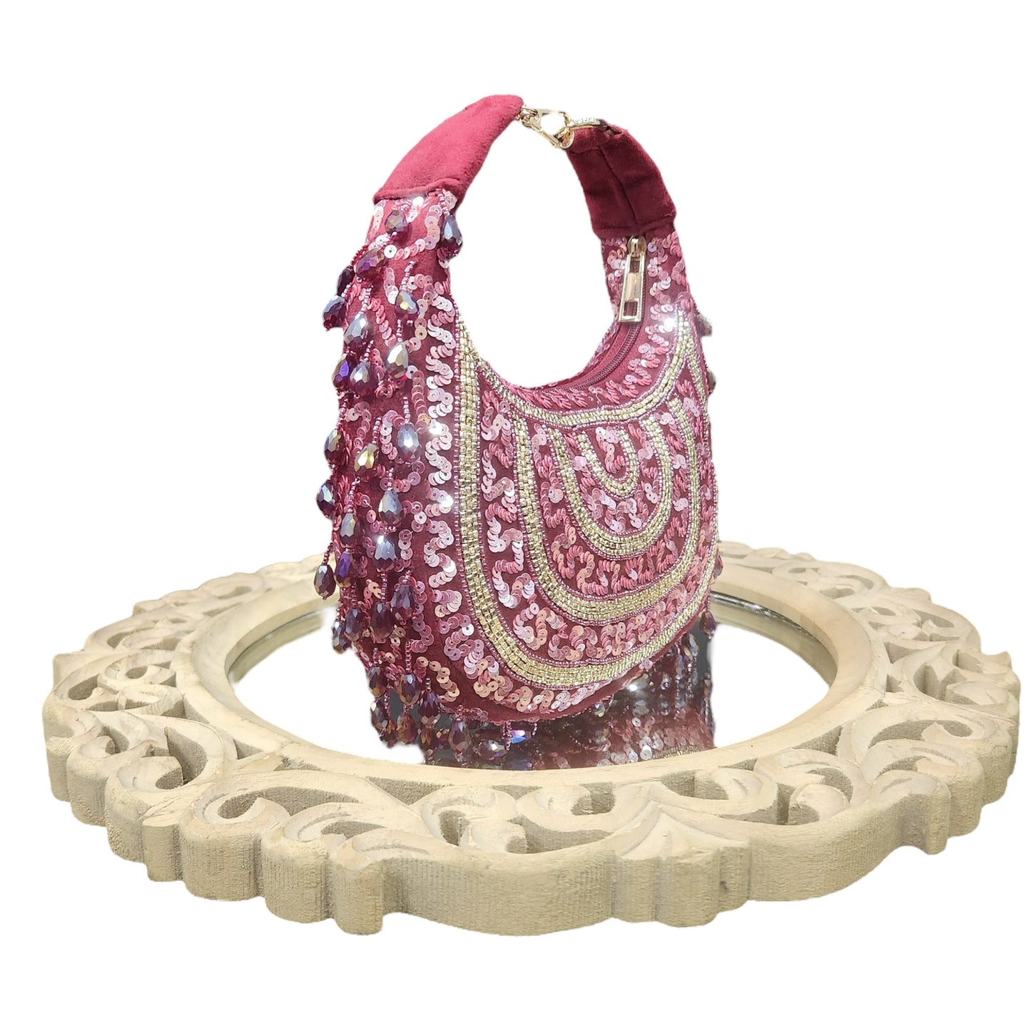 Chand Glam Maroon Crystal Bag