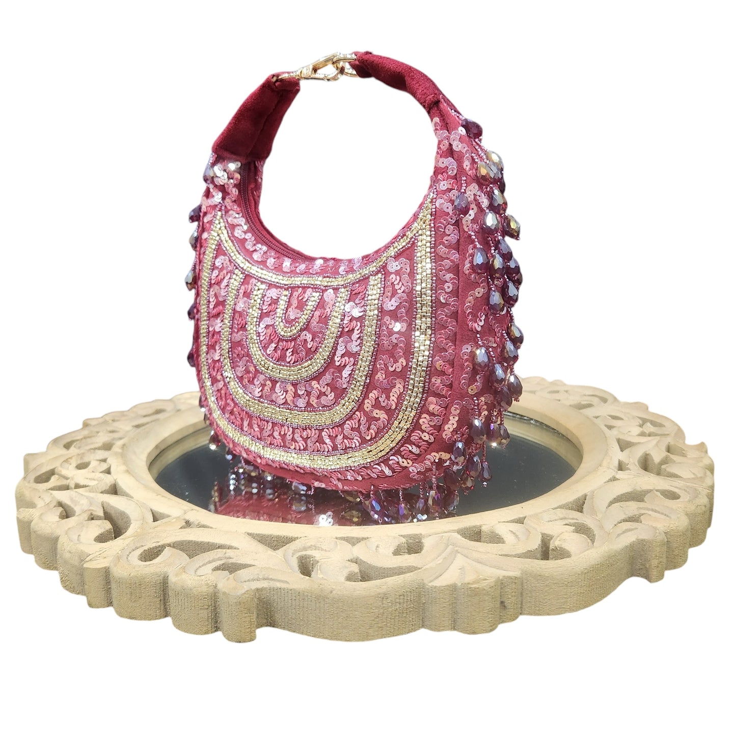 Chand Glam Maroon Crystal Bag