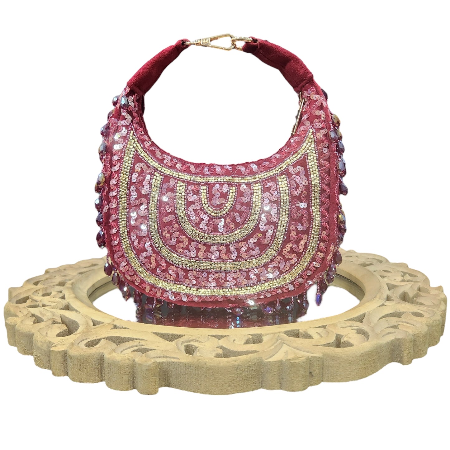 Chand Glam Maroon Crystal Bag