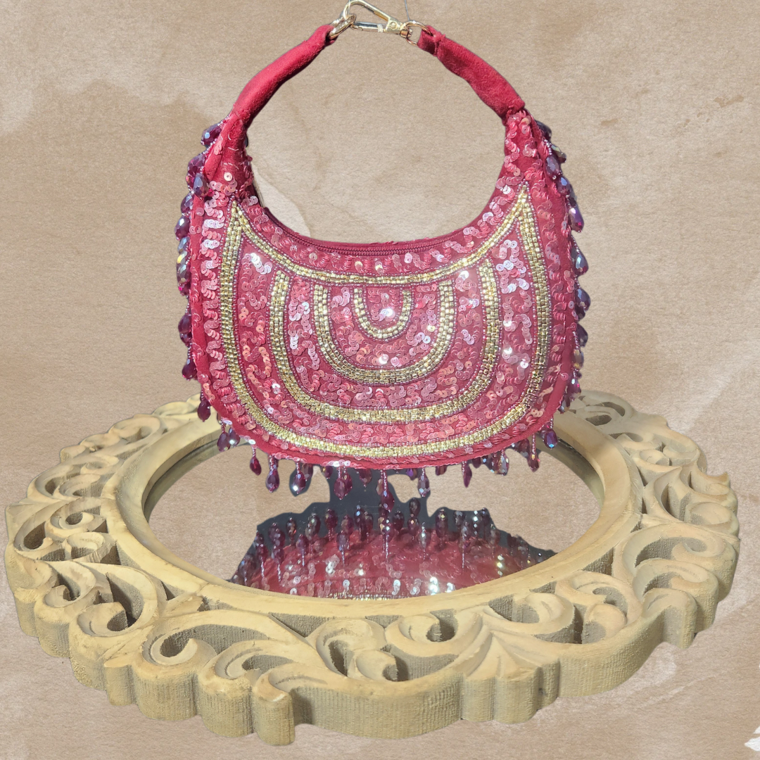 Chand Glam Maroon Crystal Bag