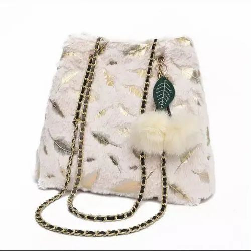 Plush White Feather Tote Bag