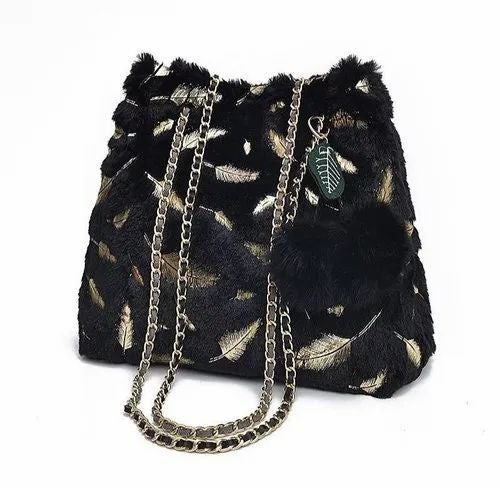 Plush Black Feather Tote Bag