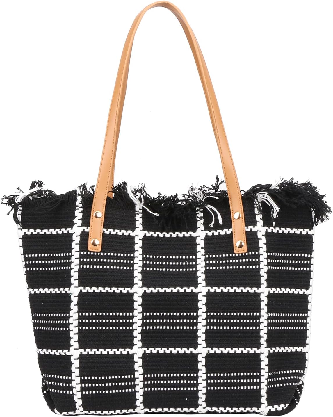 Check-Mate Chic Black Jute Tote Bag