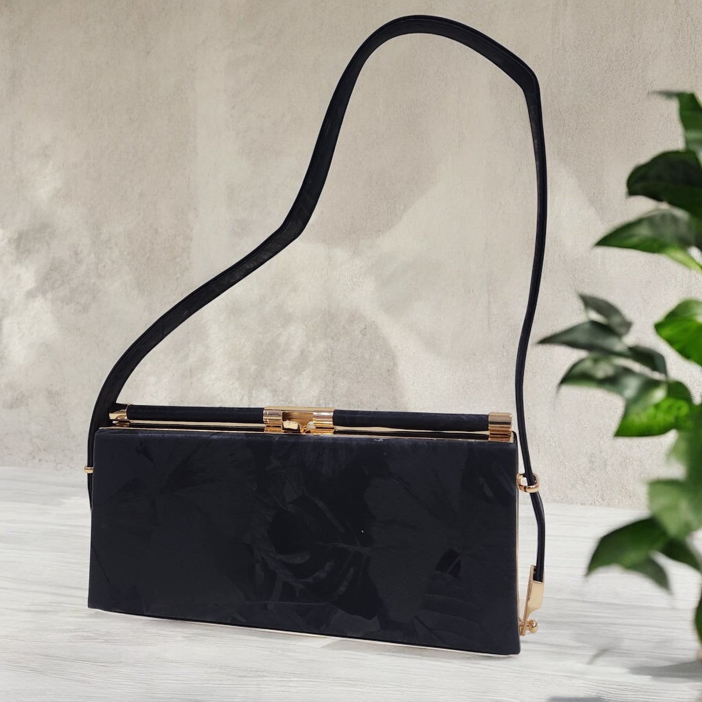 Blossom Floral Black Box Clutch