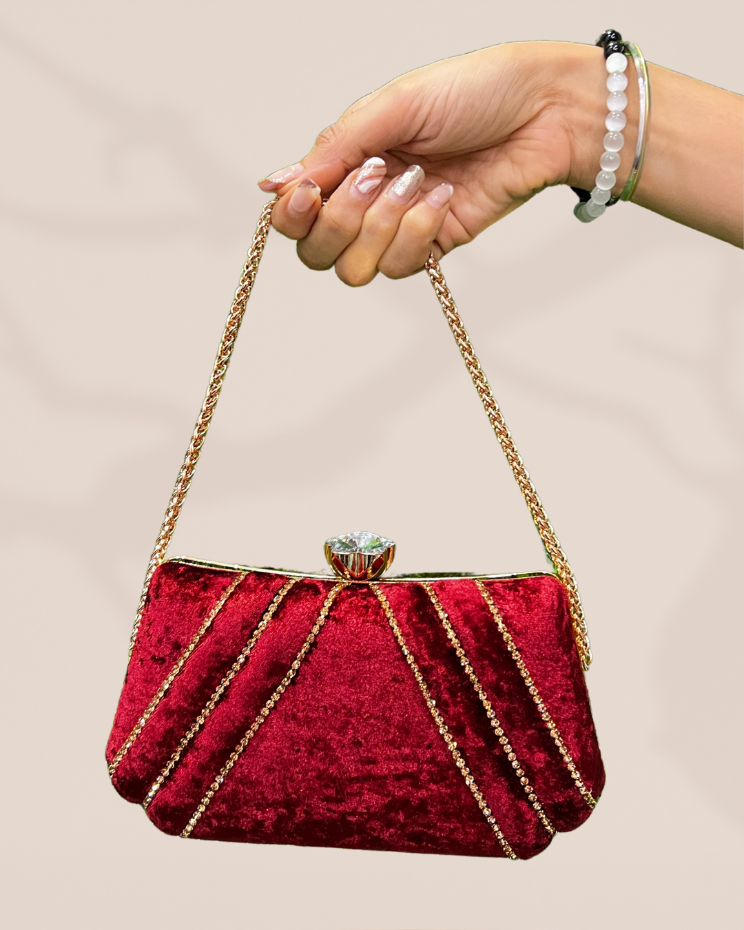 Regal Cherry Velvet Box Clutch