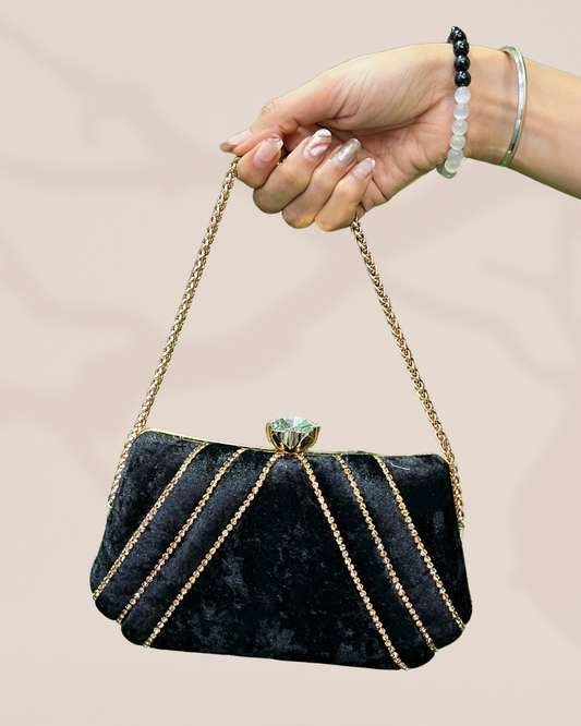 Regal Black Velvet Box Clutch