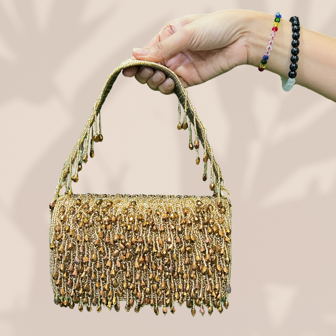 Reverie Beaded Antique Gold FlapOver Clutch Bag