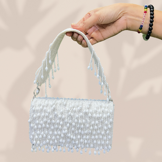 Reverie Beaded Ivory FlapOver Clutch Bag