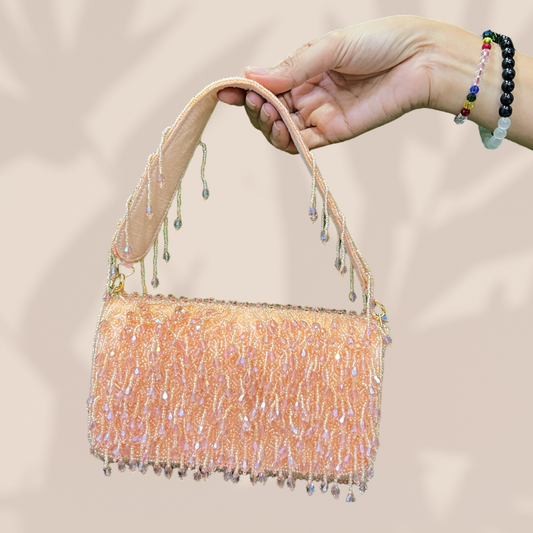 Reverie Beaded Rose Gold FlapOver Clutch Bag